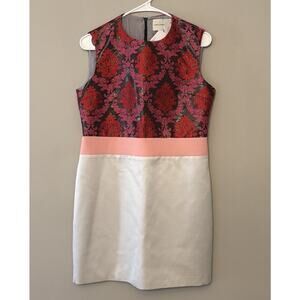 Mary Katrantzou Baroque Brocade Colorblock Sheath Dress Sleeveless Pink Red Sz 8